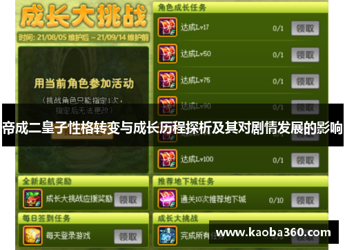 帝成二皇子性格转变与成长历程探析及其对剧情发展的影响